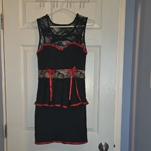 Chic Black and Red Lace Mini Dress